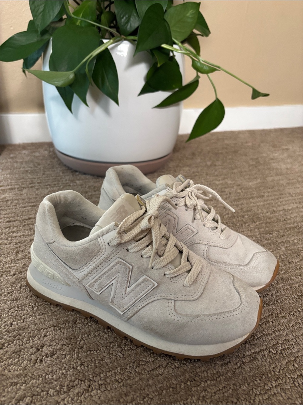New Balance 574 Neutral Beige Suede Casual Sneakers